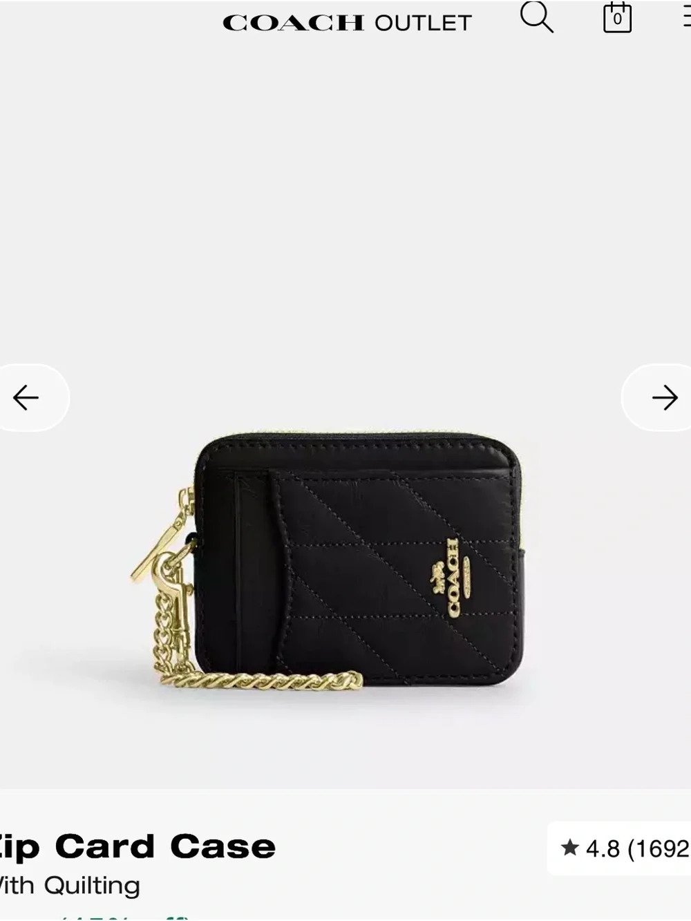 Coach Black Quilted Leather Card Holder with Gold Chain